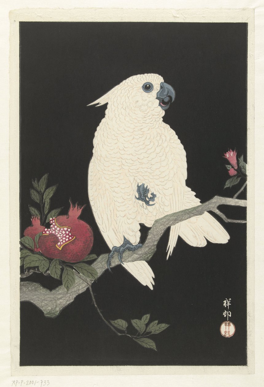 Kaketoe en granaatappel door Ohara Koson