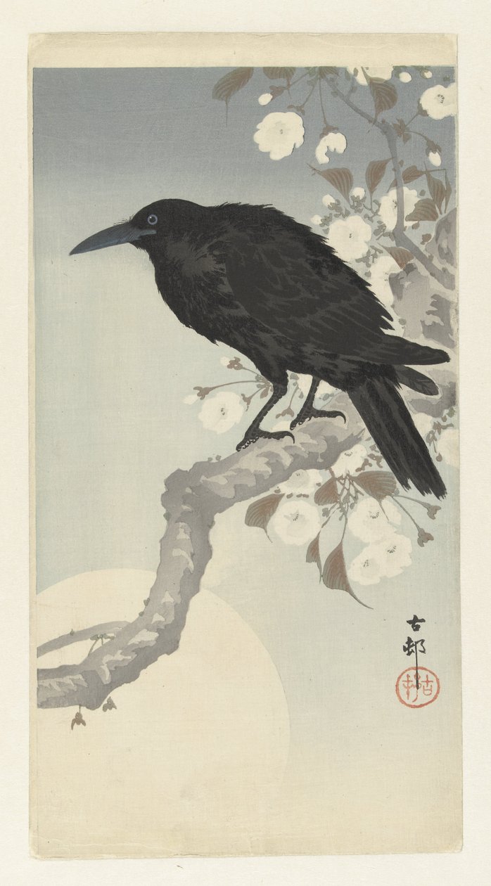 Kraai bij volle maan door Ohara Koson
