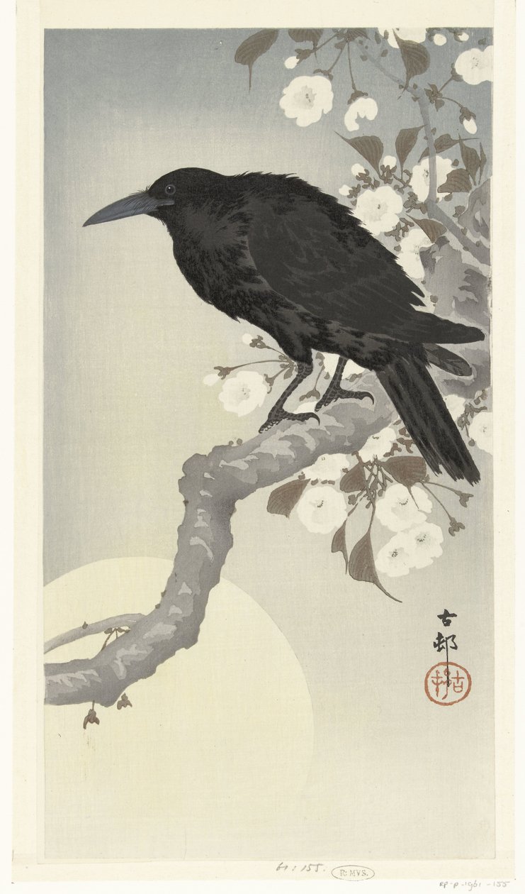 Kraai bij volle maan door Ohara Koson