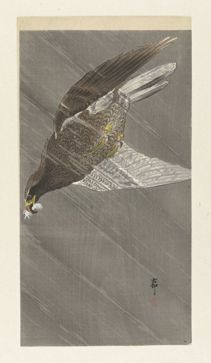 Neerwaarts vliegende arend door Ohara Koson