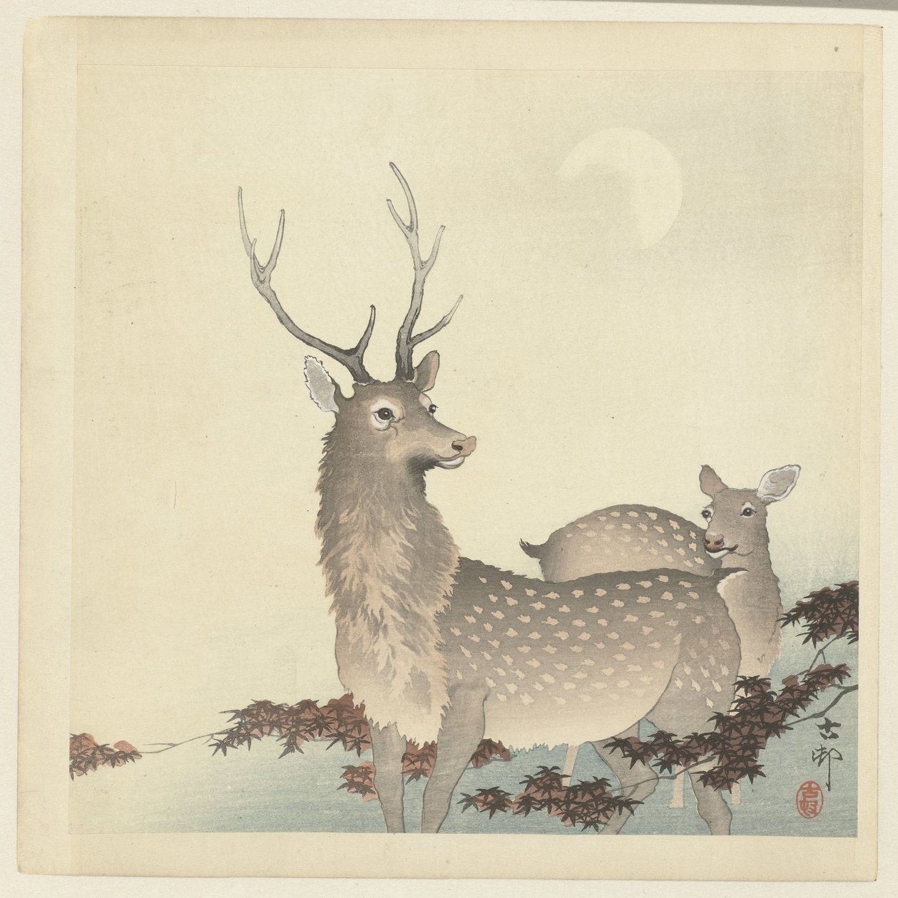 Twee herten door Ohara Koson