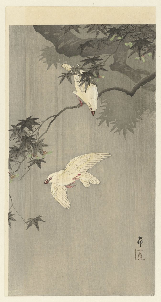 Vogels in regen door Ohara Koson