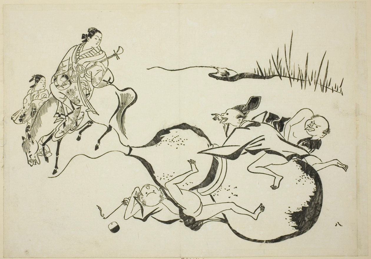 Een onmogelijke prestatie door denkbeeldige mannen, nr. 8 uit een serie van 12 prenten door Okumura Masanobu