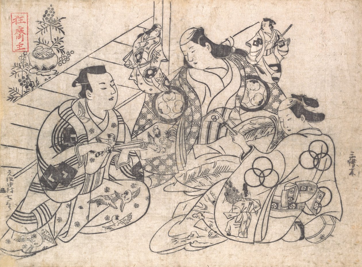 Scène uit een drama, 1710-13 door Okumura Masanobu