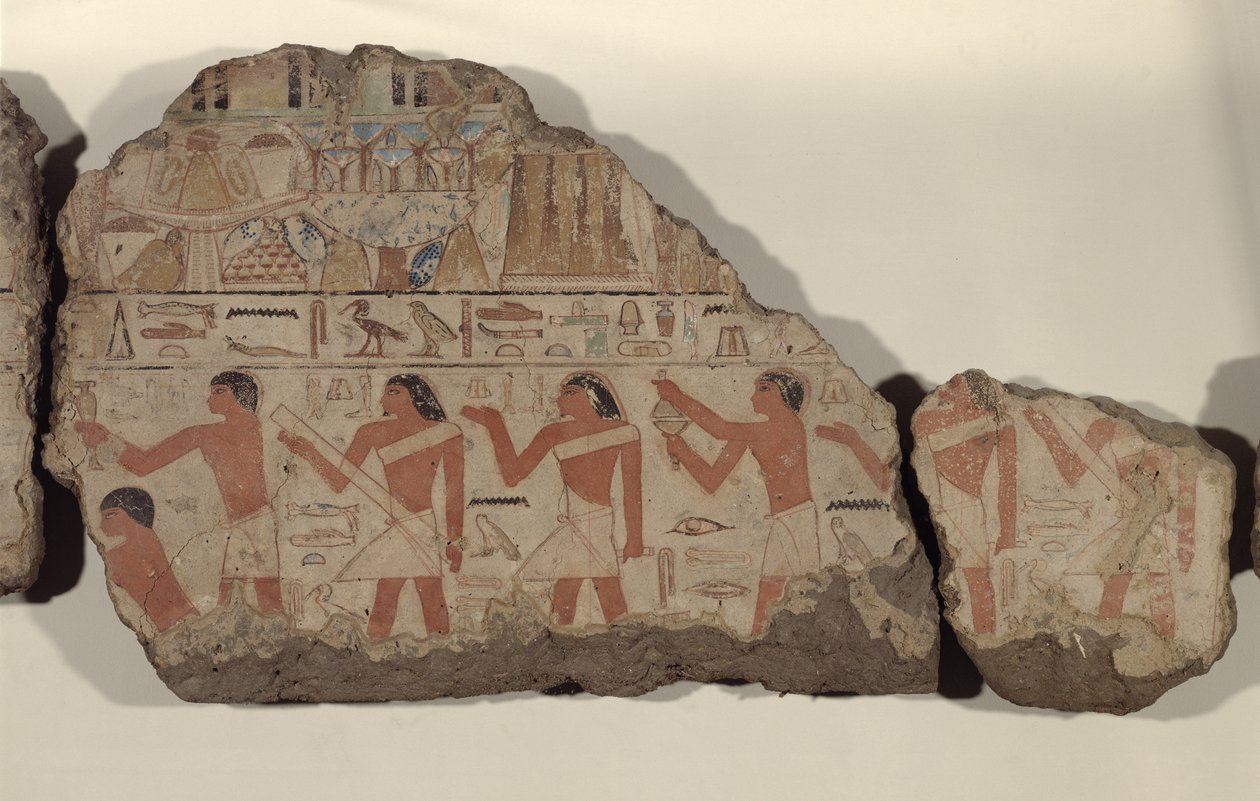 Schilderijen van Metjetji, detail van cultpriesters door Old Kingdom Egyptian