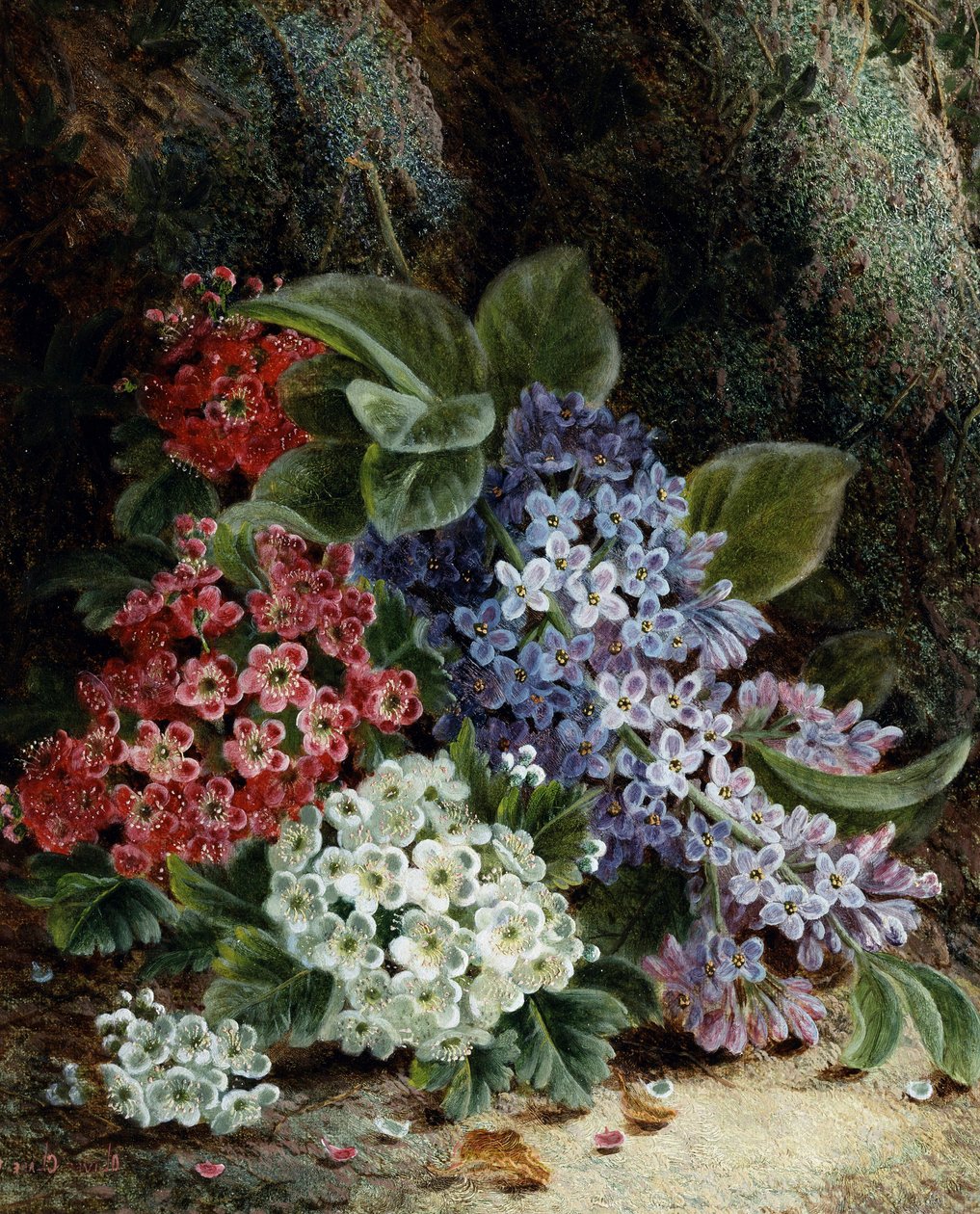 Seringen en meidoornbloemen. Schilderij door Oliver Clare (circa 1853-1927) Privécollectie. door Oliver Clare