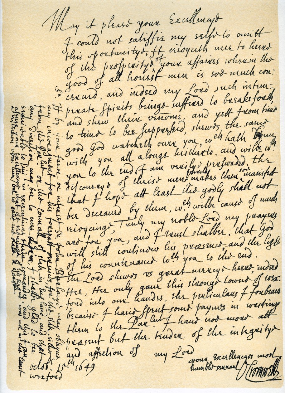 Brief van Oliver Cromwell aan Lord Fairfax, Wexford, 15 oktober 1649 door Oliver Cromwell