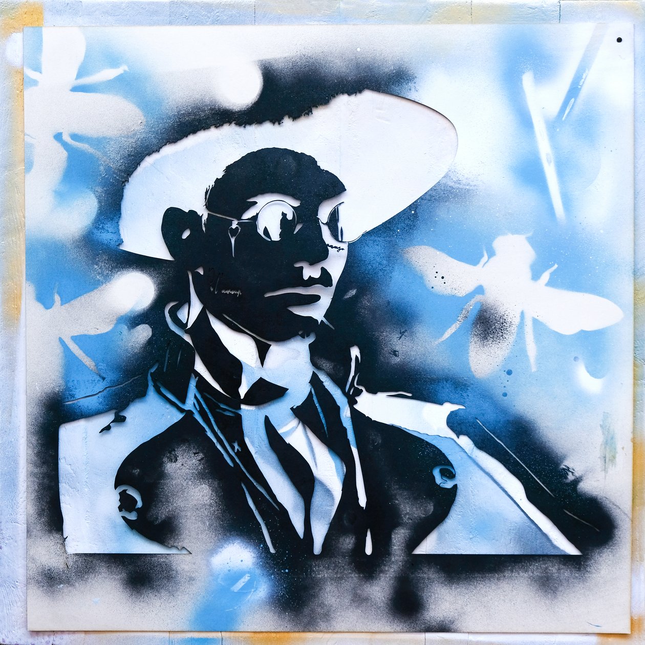Stencil , 2019 (gemengde techniek op karton en hout) door Olivia Gozzano