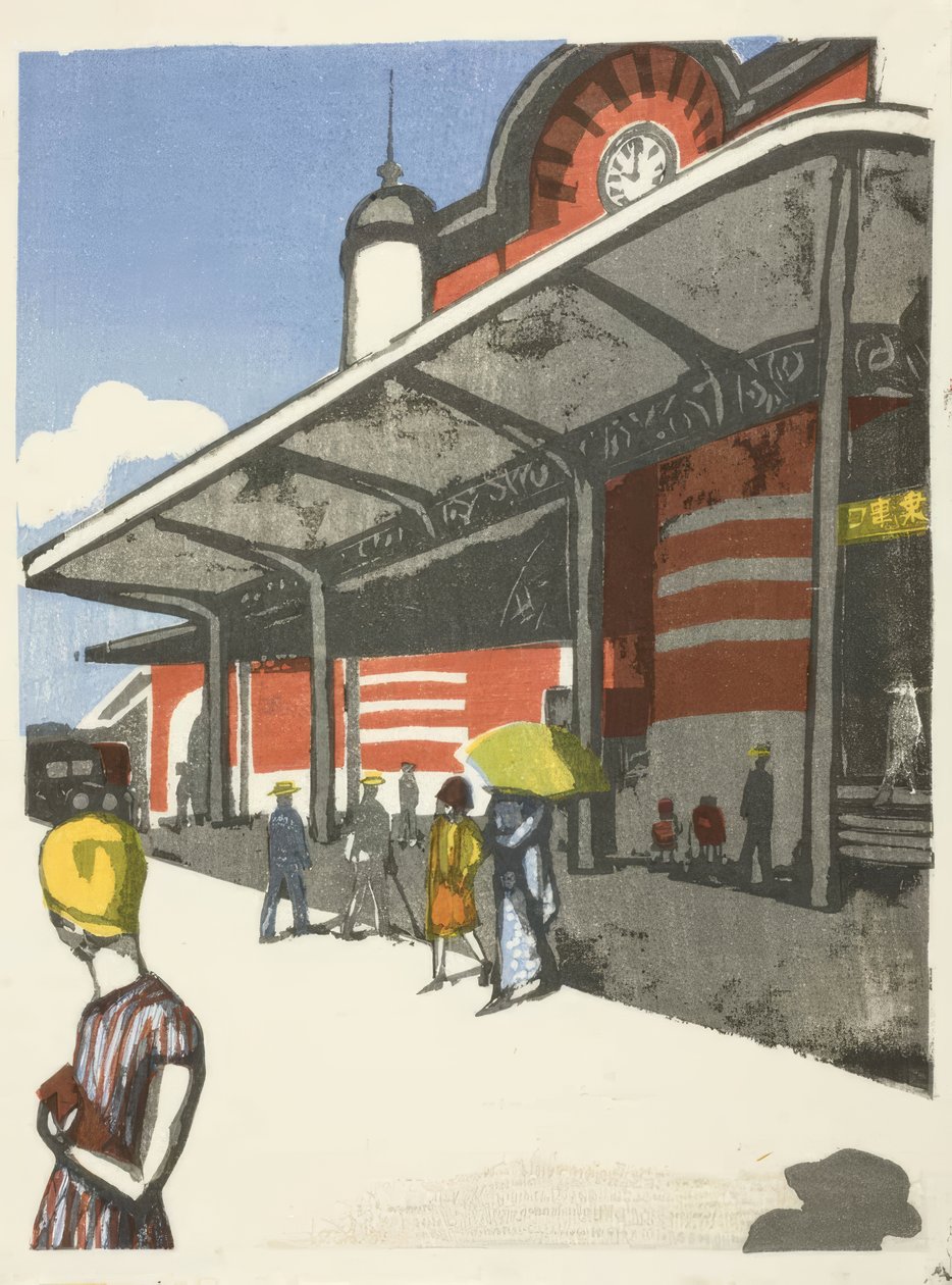 Het station van Tokio, uit de serie "Herinneringen aan Tokio (Tokyo kaiko zue) door Onchi Kôshirô