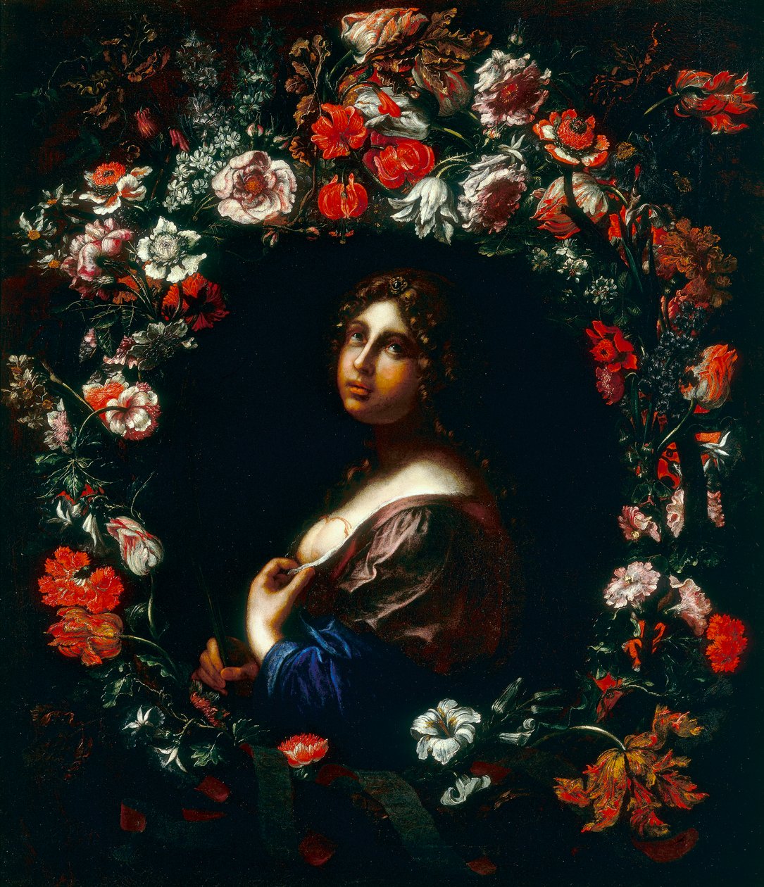 Sint-Agatha omgeven door een bloemenkrans door Onorio and Scacciati Marinari