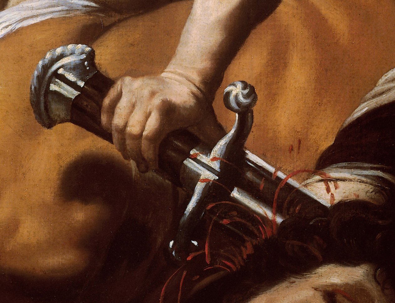 Detail van Davids zwaard uit David en Goliath door Orazio Borgianni