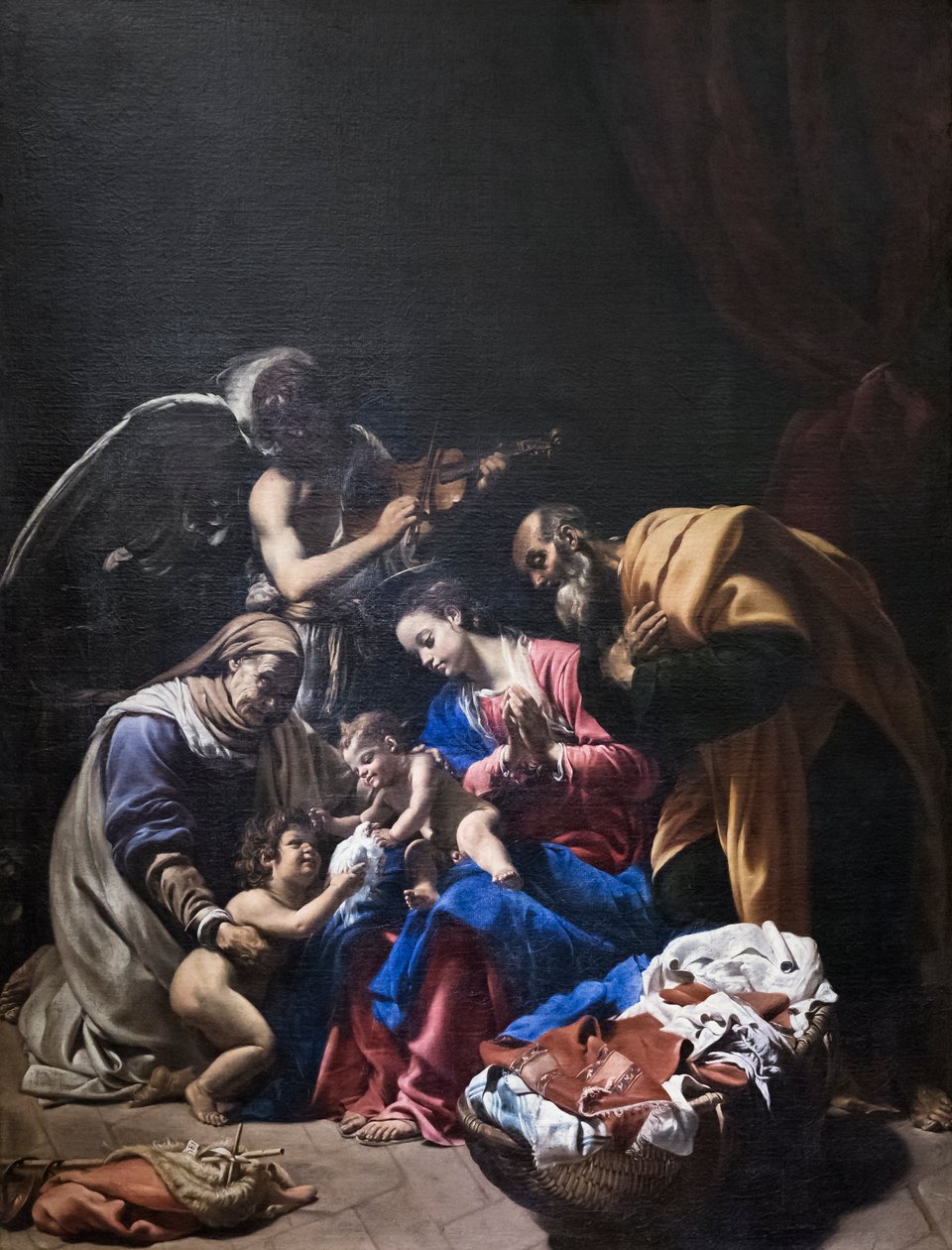 Heilige familie met Sint Elizabeth, Sint Johannes de Doper en een engel door Orazio Borgianni