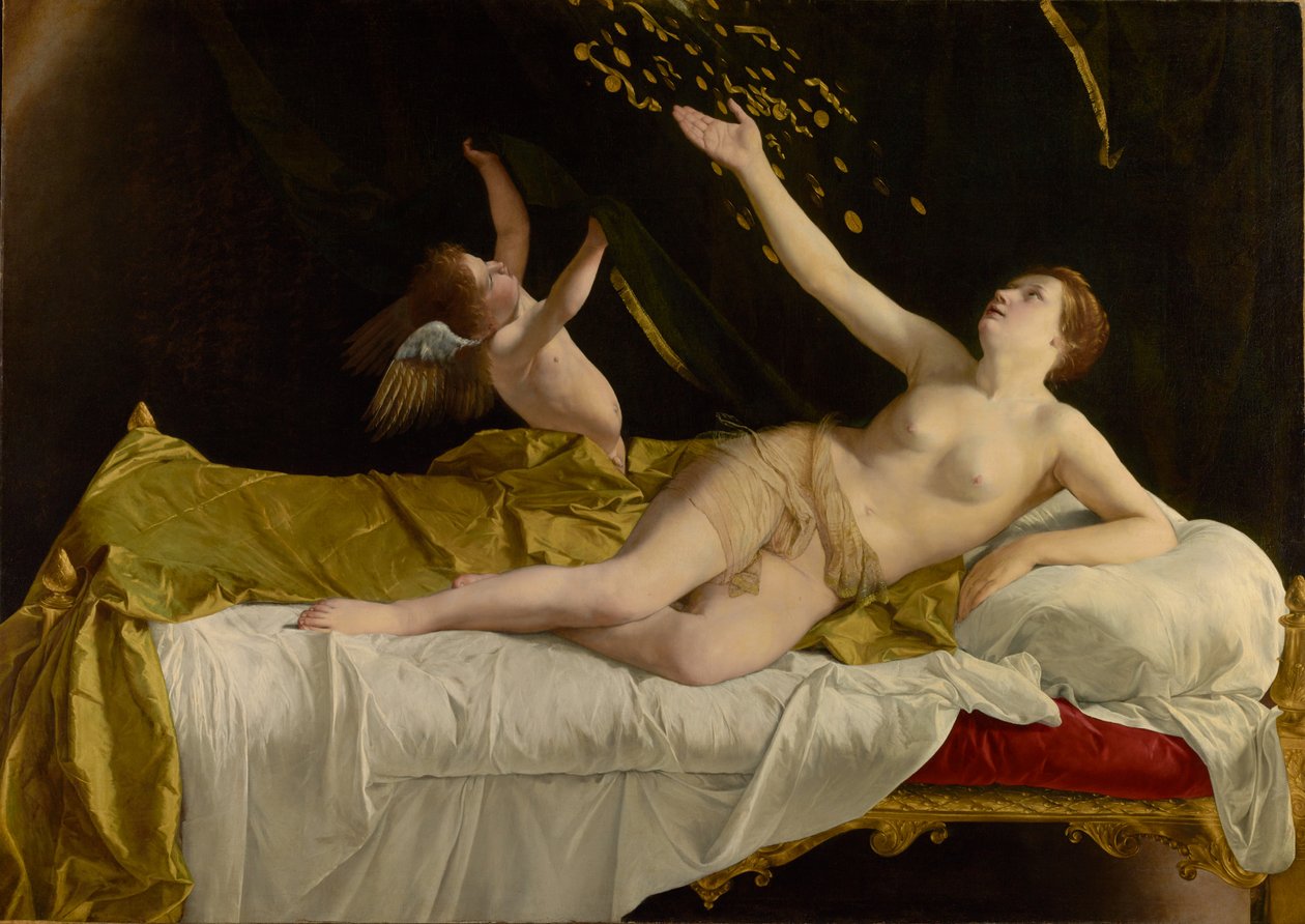 Danaë en de gouden regen door Orazio Gentileschi