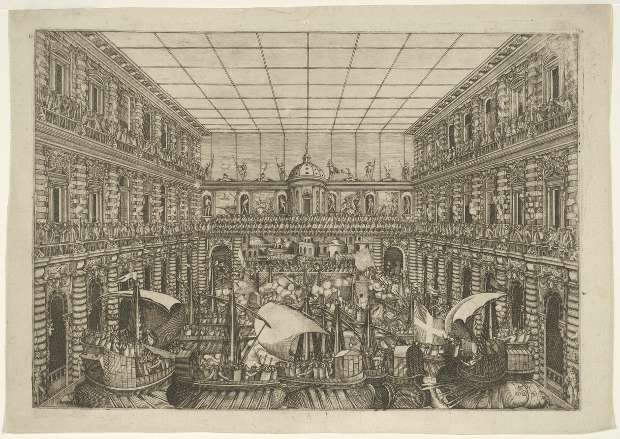 Naumachia in de binnenplaats van Palazzo Pitti door Orazio Scarabelli