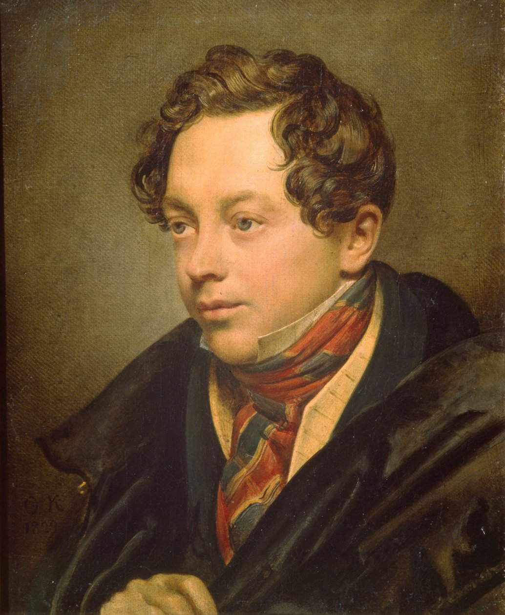Portret van de kunstenaar Pyotr Basin 1794-1881, 1829 door Orest Adamovich Kiprensky