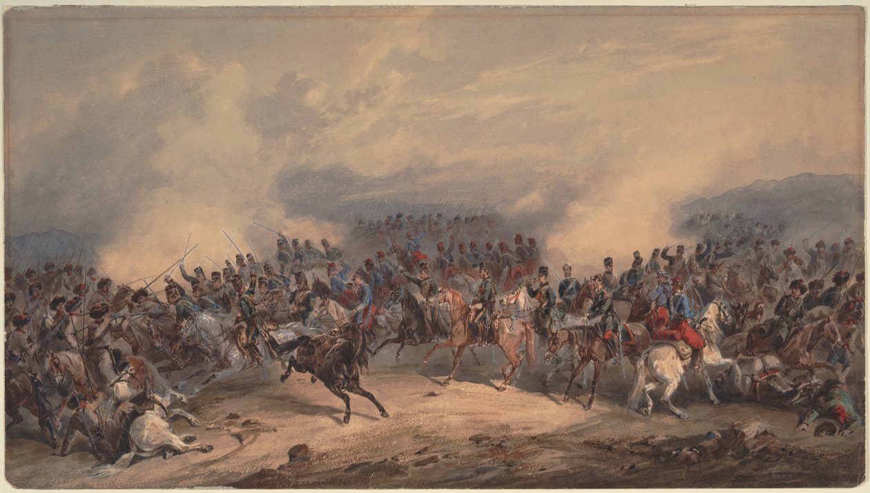 Huzaren en Jagers bij de Slag aan de Chernaya Rivier op 16 augustus 1855, 1855 door Orlando Norie
