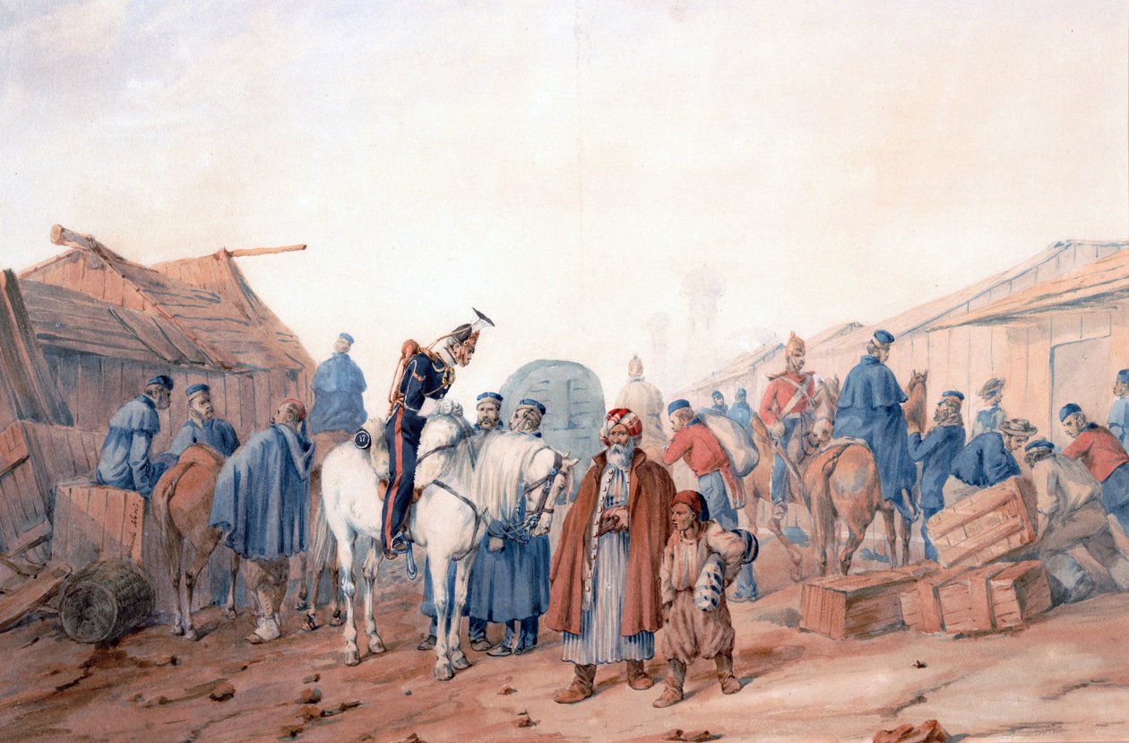Voorraadbasis van het Britse leger in de haven van Balaclava door Orlando Norie