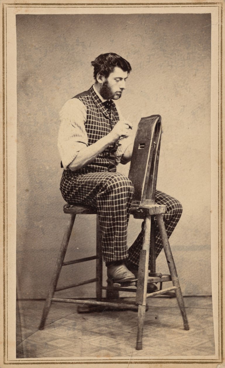 Portret van een leerbewerker,c. 1864 (foto) door Oscar C. Barnes