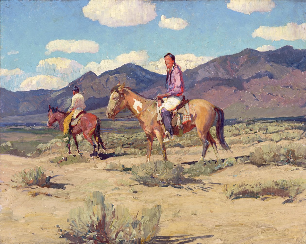 Braven van de Taos Mountains (olieverf op board) door Oscar Edward Berninghaus