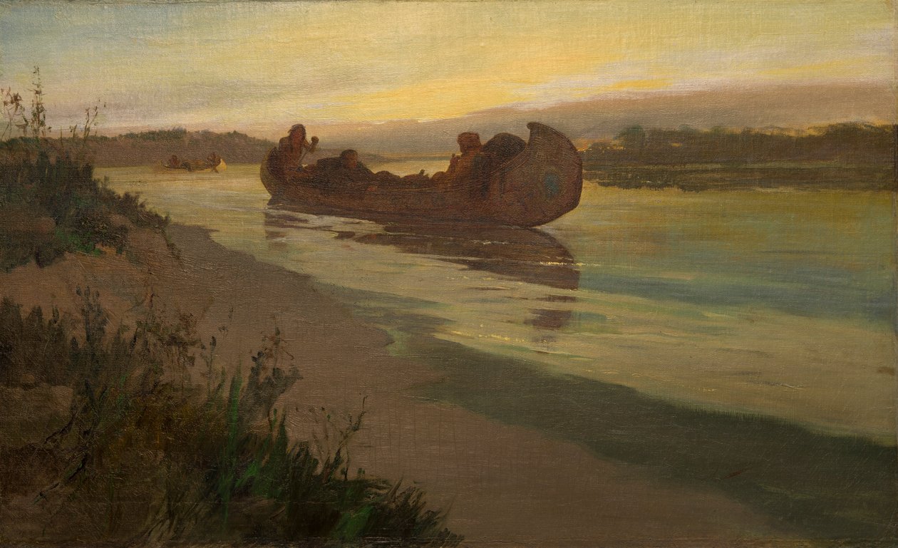 Marquette en Joliet op de Mississippi door Oscar Edward Berninghaus