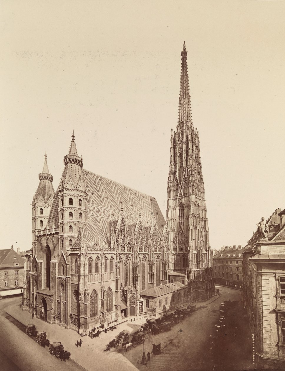 1e, Stephansplatz 1 - Sint-Stefanuskathedraal - west- en zuidgevel - verhoogd gezichtspunt door Oscar Kramer