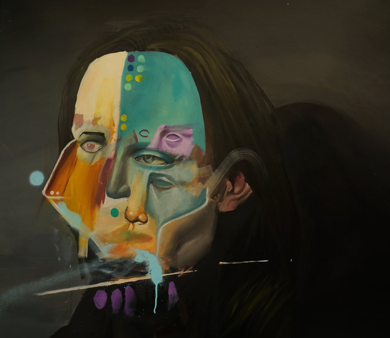 Portret van een Seringenacht, 2021-23 (olieverf en spuitverf op linnen) door Oscar Nin