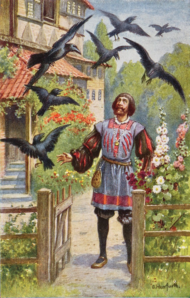 De boze vader, die zijn zeven zonen vervloekt, ziet ze allemaal in raven veranderen door Oskar Herrfurth