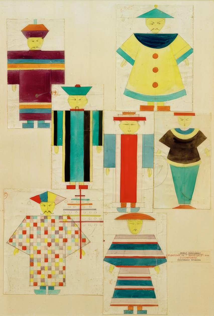 7 figuren voor Nachtegaal door Oskar Schlemmer