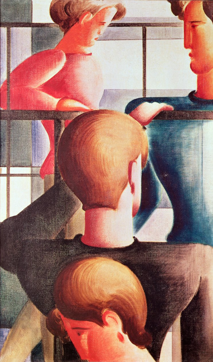 Groep bij een hek door Oskar Schlemmer