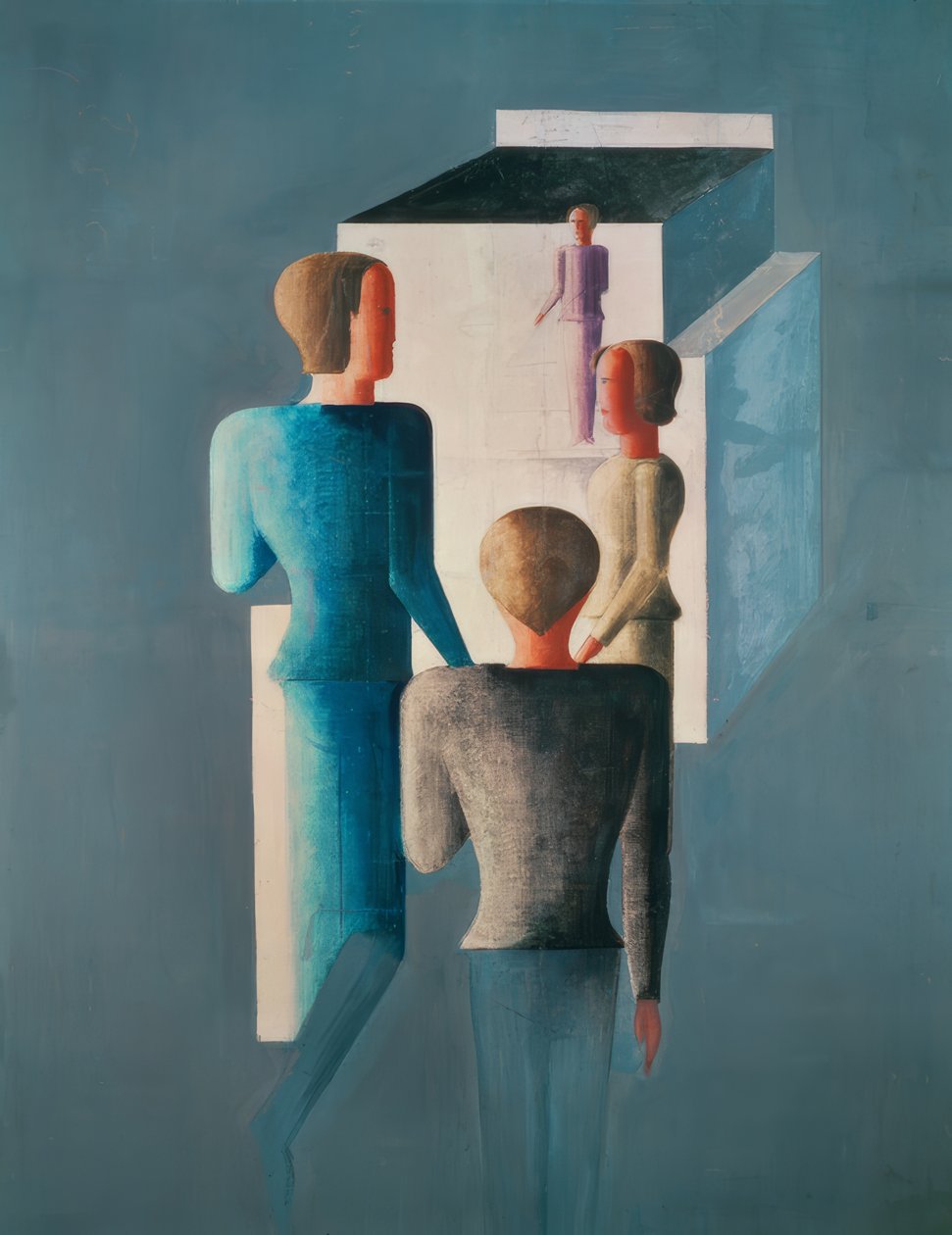Vier figuren en kubus door Oskar Schlemmer