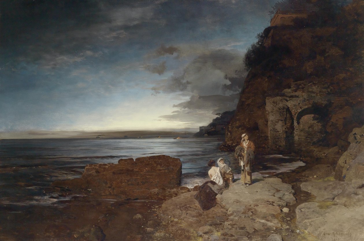 Duits: Avond aan de kust door Oswald Achenbach