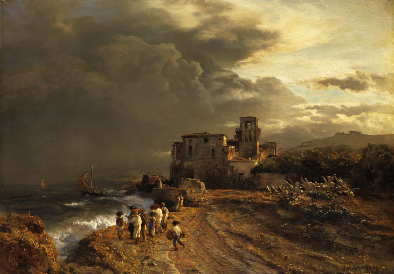 Duits: Storm trekt op voor de Italiaanse kust door Oswald Achenbach