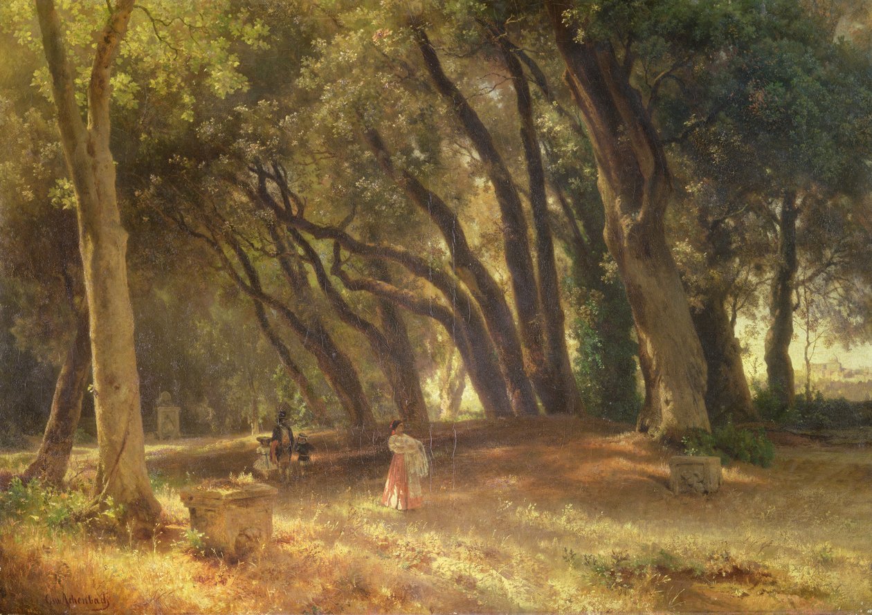 In de tuin van de Villa Borghese door Oswald Achenbach