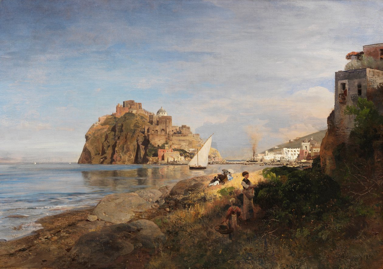 Oswald Achenbach Ischia met uitzicht op het Castello Aragonese 1880 door Oswald Achenbach