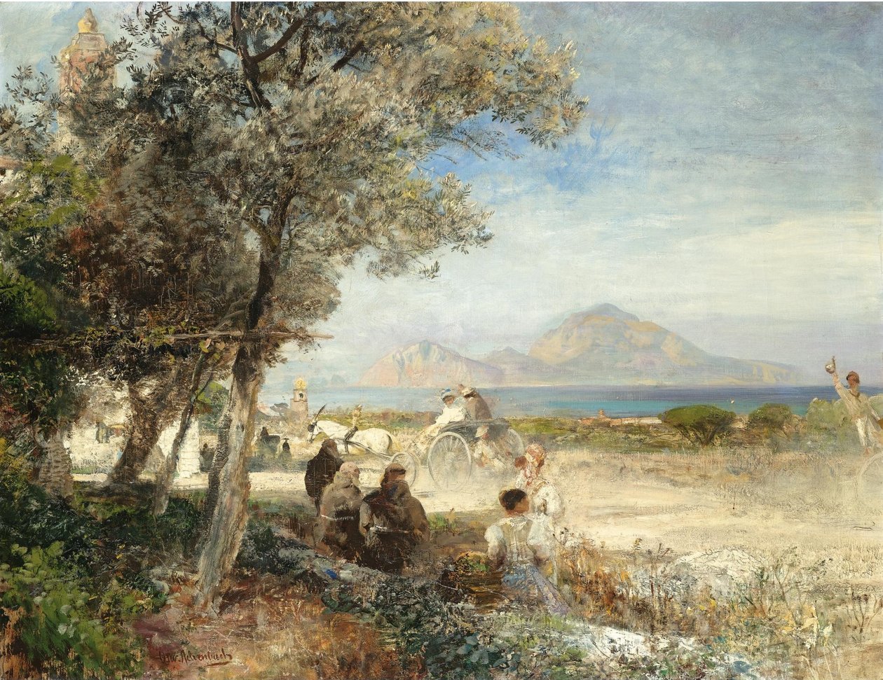 Uitzicht op de Golf van Napels door Oswald Achenbach