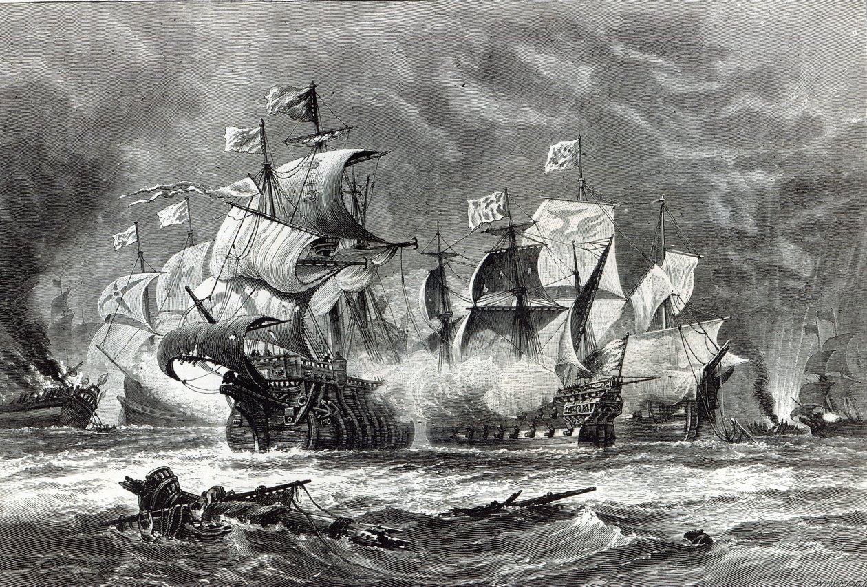 De Voorhoede, onder Sir William Winter, in gevecht met de Spaanse Armada, uit 