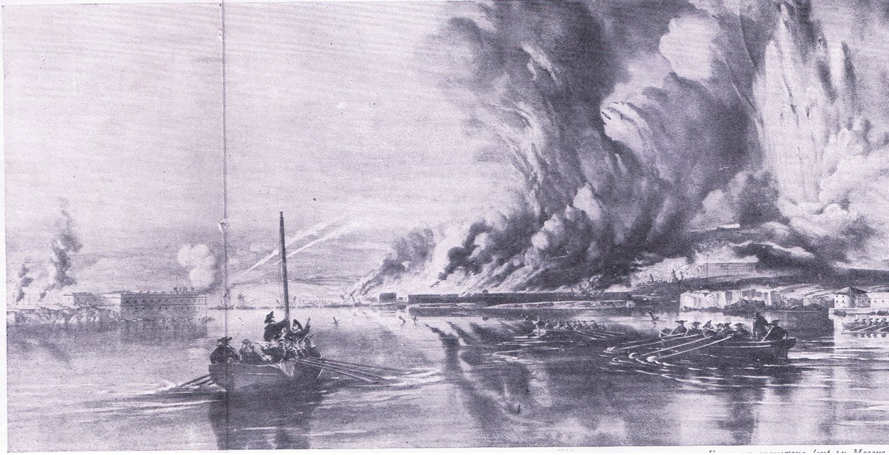 De val van Sevastopol en de terugtocht van de Russen, 8 september 1855, illustratie uit Britse gevechten op land en zee, 1915 door Oswald Walters Brierly