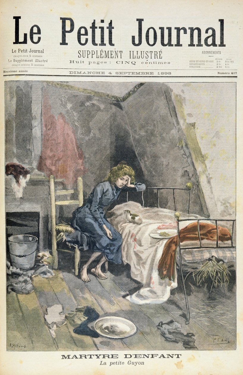 Titelpagina met afbeelding van het martelaarschap van kinderen, de kleine Guyon, illustratie uit de geïllustreerde bijlage van Le Petit Journal, 4 september 1898 door Oswaldo Tofani