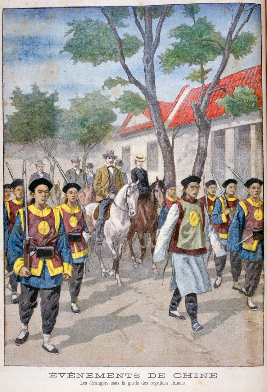 Een buitenlander onder de bewaking van het reguliere Chinese leger, China, 1900 door Oswaldo Tofani