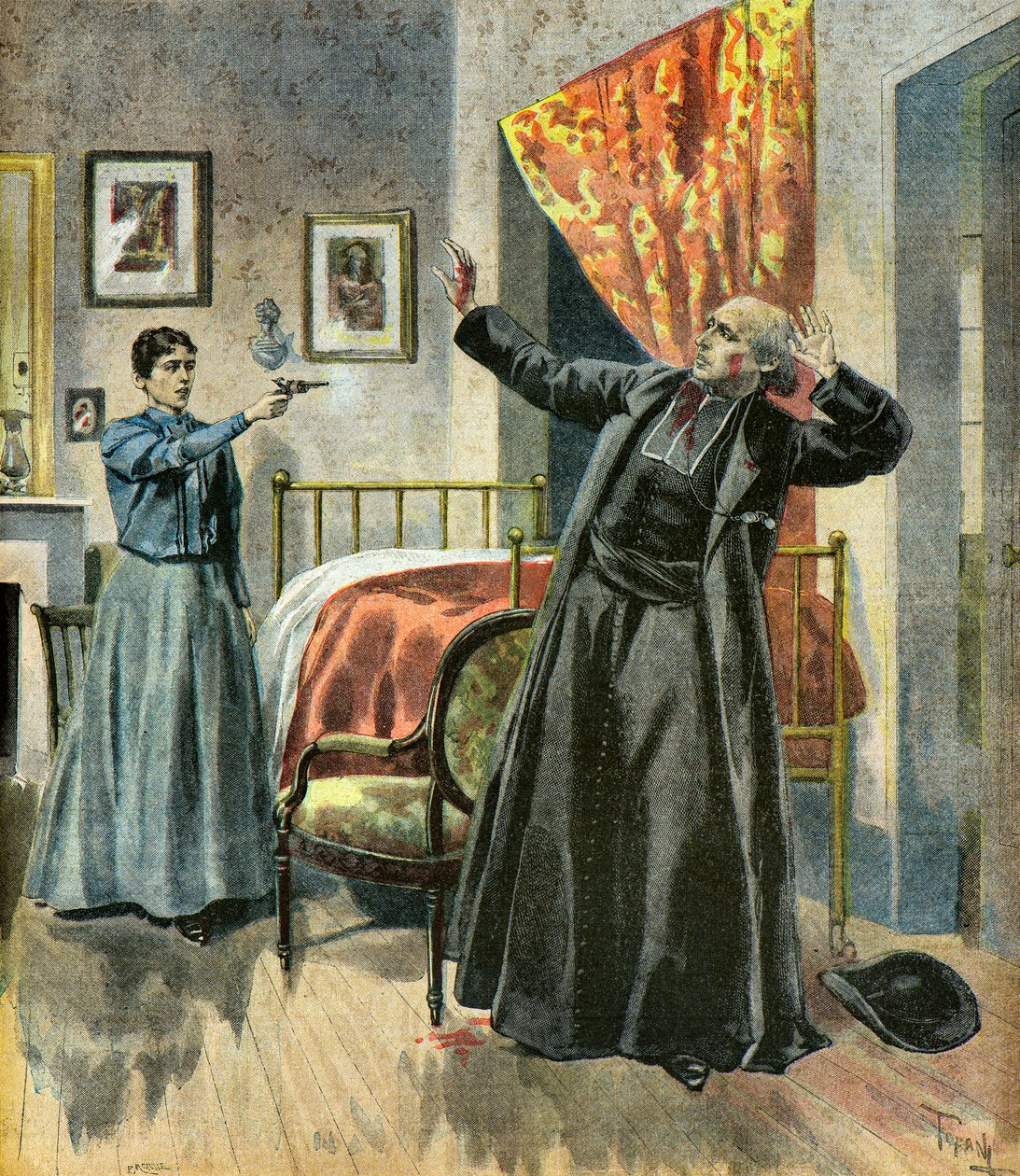 Moord op abbe Paul De Broglie,1895 (Illustratie) door Oswaldo Tofani