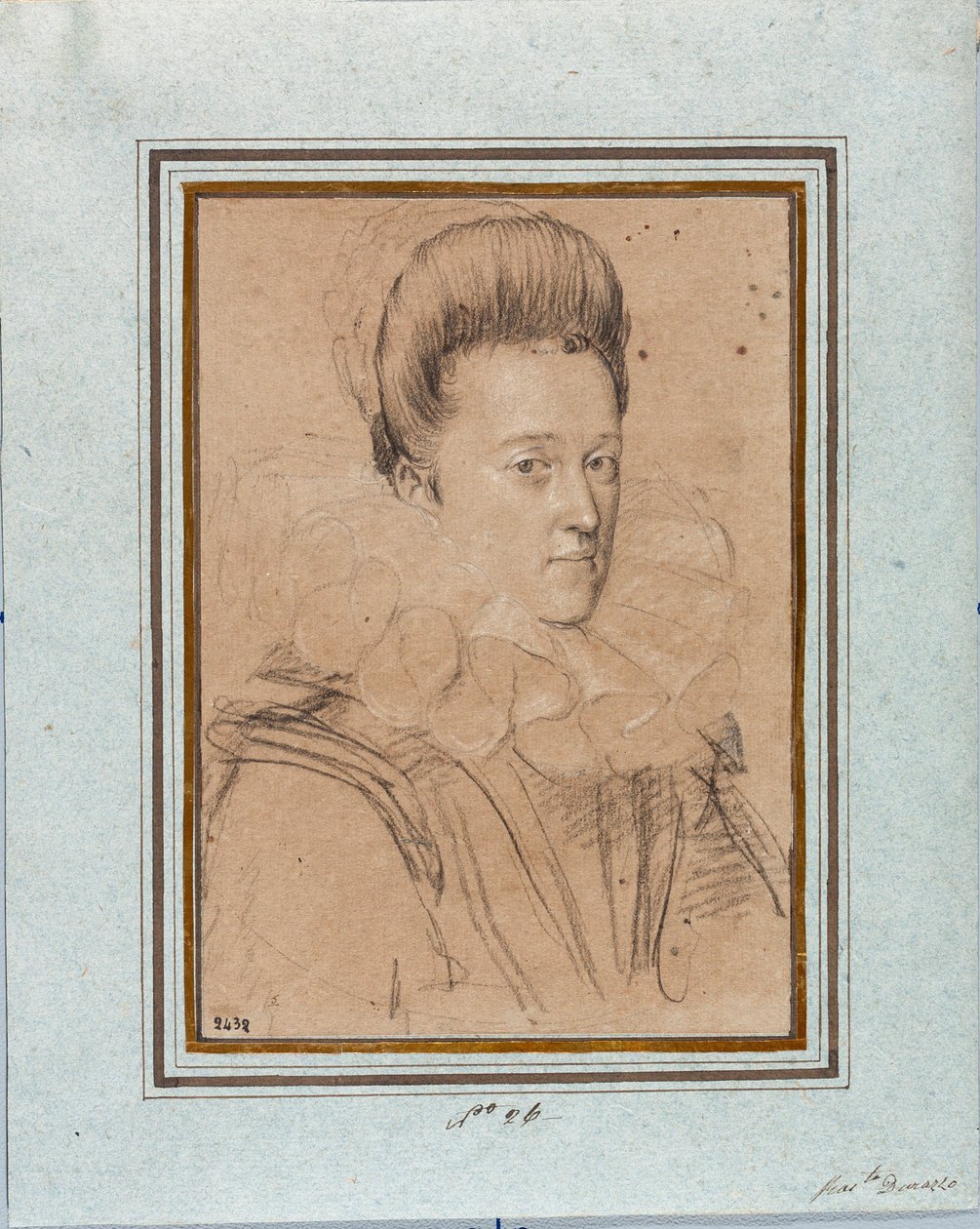 Portret van Eleonore de Medicis (Eleonora de Medici) (1567-1611) Echtgenote van Vincent I van Gonzague, Hertog van Mantua (Vincenzo I Gonzaga, Hertog van Mantua) (1562-1612) Tekening door Ottavio Leoni (1578-1630) Genua, Musei di Strada Nuova, inv 2432 door Ottavio Mario Leoni