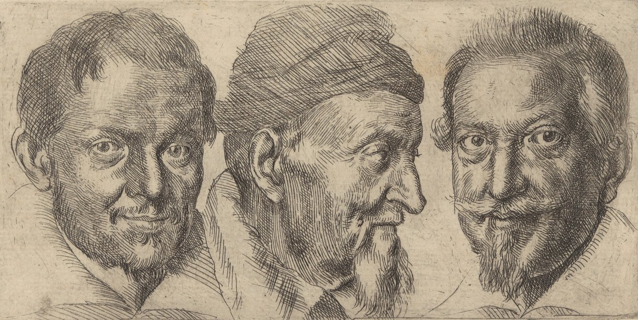 Drie portretten mogelijk voorstellend Camillo Graffico, Ercole Pedemonte en Antoni..., ca. 1620-30 door Ottavio Mario Leoni