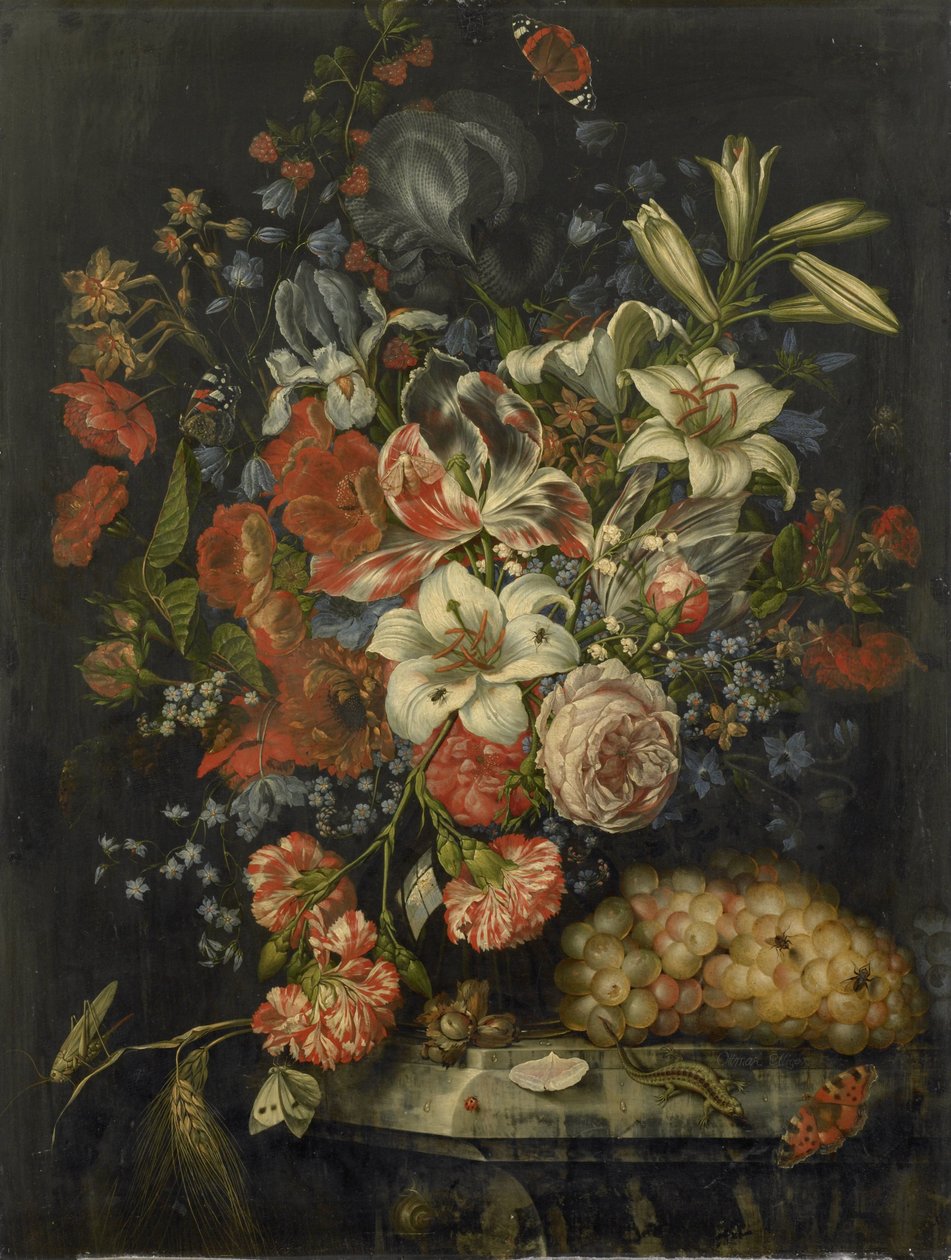 Stilleven met bloemen en fruit door Ottmar Elliger (I)