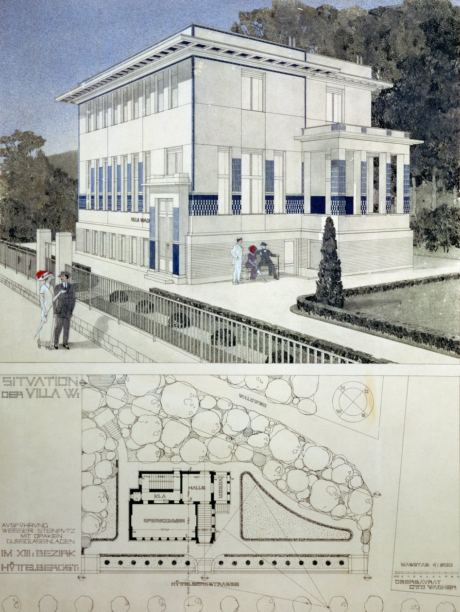 Villa Wagner, Wenen, ontwerp van het exterieur van het huis door Otto Wagner