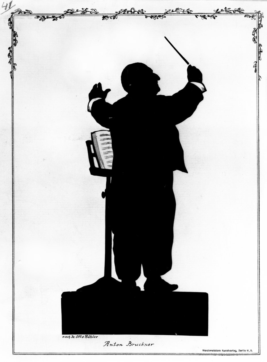 Silhouet van Anton Bruckner (1824-96) Oostenrijkse componist, dirigerend (gravure) door Otto (after) Bohler