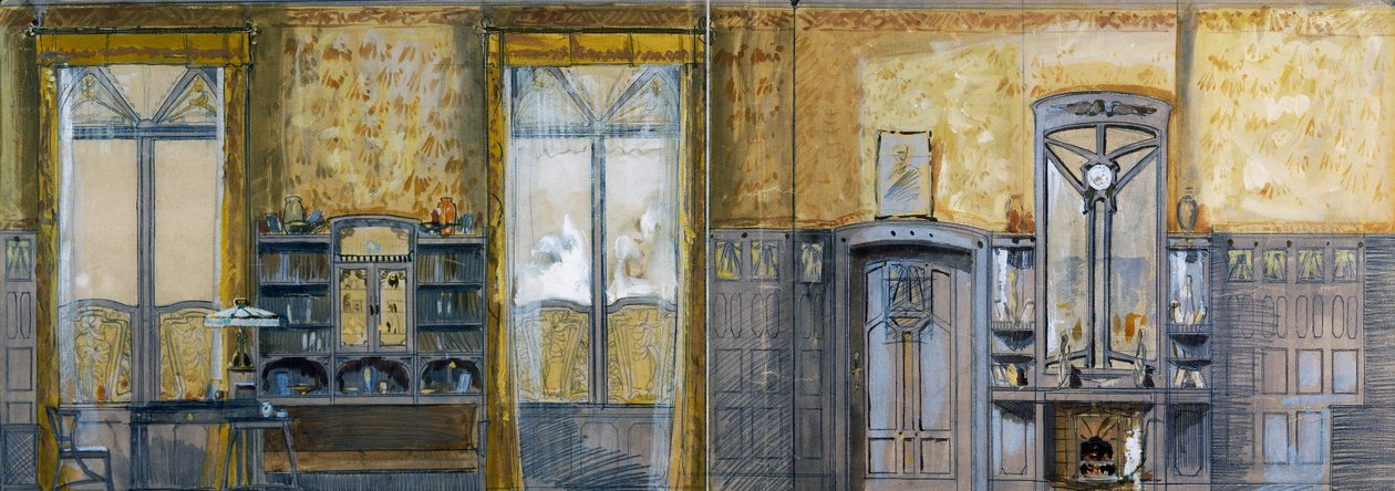 Project voor studie van Groothertog Ernst Ludwig von Hessen-Darmstadt, ontworpen door Otto Eckmann. 19e eeuw door Otto Eckmann