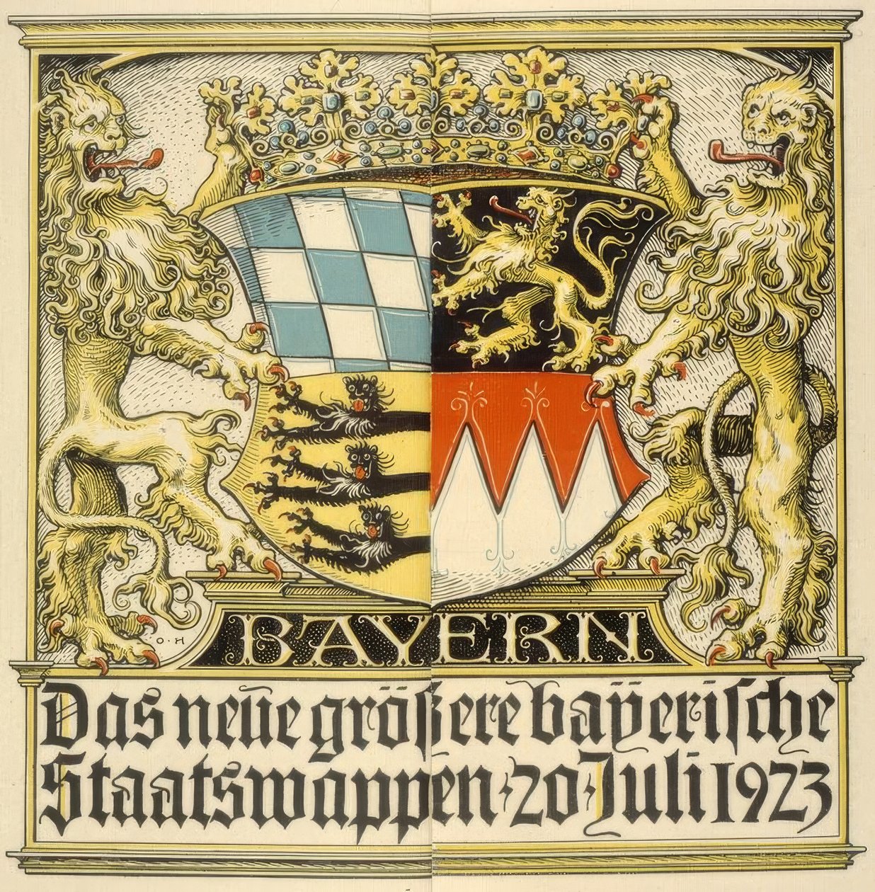 Het nieuwe grotere Beierse staatswapen, 20 juli 1923 door Otto Hupp