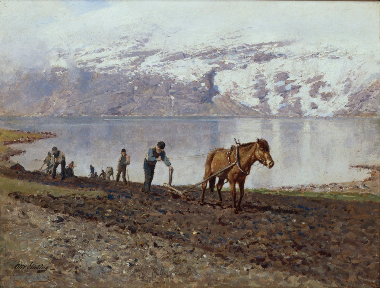 Ploegen met paarden door Otto Ludvig Sinding