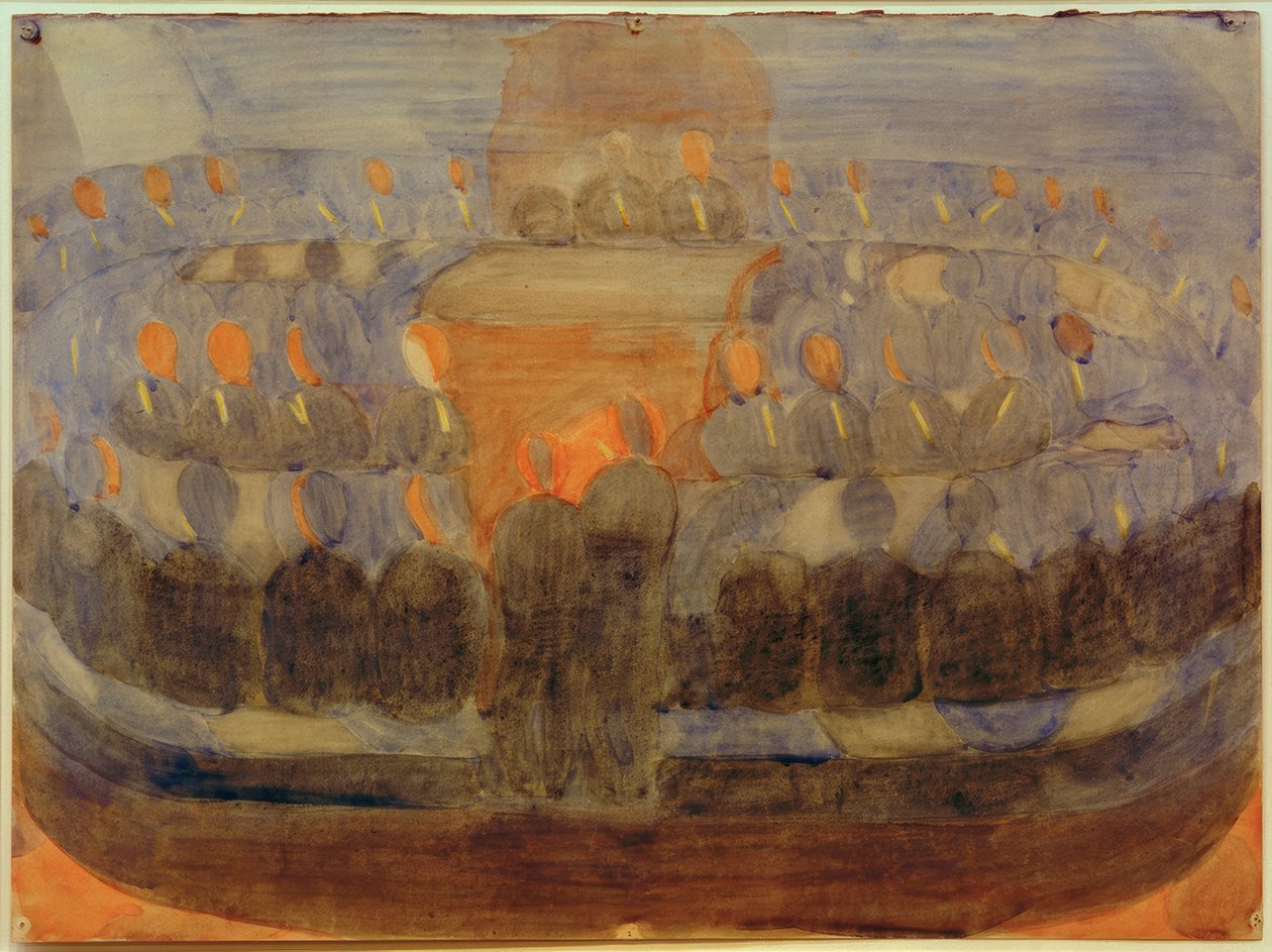 Voorbereiding (devotie in de eetzaal). Studie (compositie) door Otto Meyer Amden