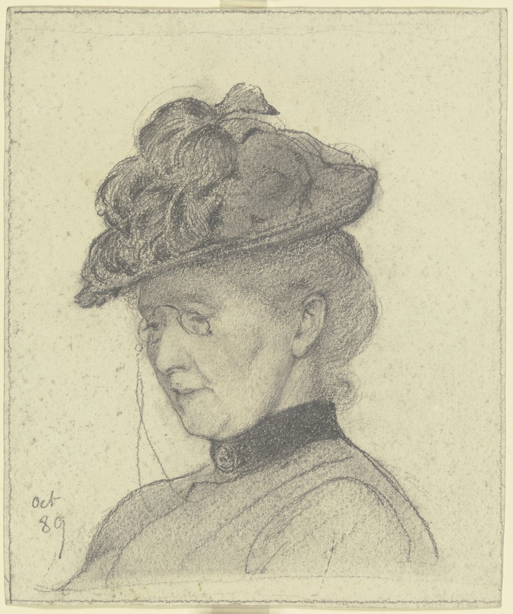 Portret van Luise Scholderer met hoed door Otto Scholderer